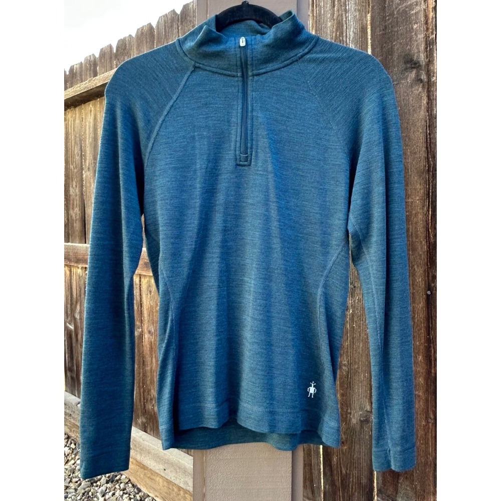 Smartwool Merino 250 Women Medium 1/4 Zip Base Layer 100% Wool Blue Teal